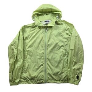 Columbia Windbreaker Jacket Womens XL Lime Green Nylon Packable Stowaway Hood